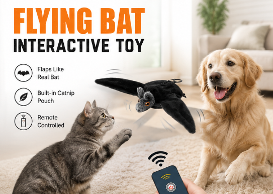 Flying Bat™ Interactive Flapping Toy for Dogs & Cats – Remote-Controlled Moving Pet Toy with Catnip
