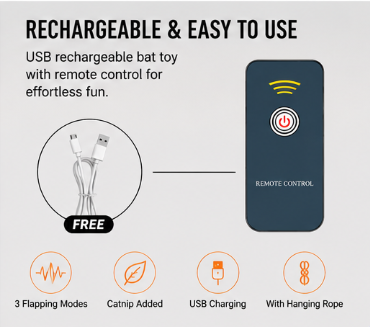 Flying Bat™ Interactive Flapping Toy for Dogs & Cats – Remote-Controlled Moving Pet Toy with Catnip